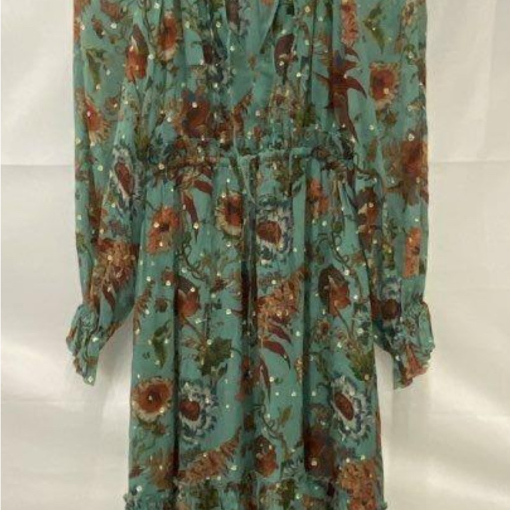 Ulla Johnson Teal Floral Long Sleeve Dress
